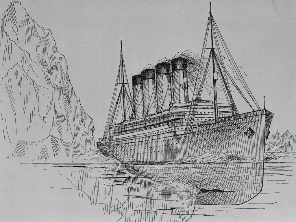 Detail of Drawing of the Titanic Hitting an Iceberg by Corbis