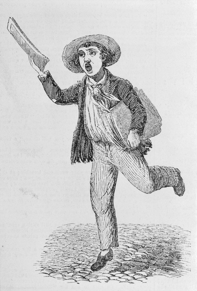 Detail of Woodcut of Newsboy Selling Papers by Anonymous