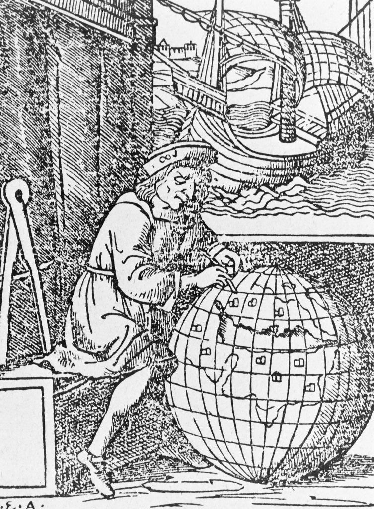 Detail of Christopher Columbus Studying Globe by Corbis