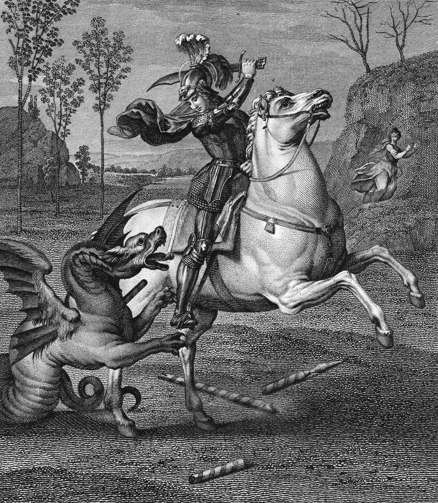 Detail of Illustration Showing Saint Georges Slaying Dragon to Protect Damsel by Anonymous