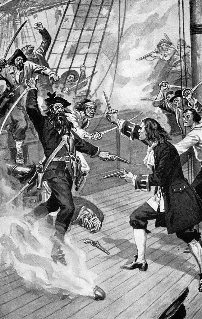 Detail of Illustration of Blackbeard and Maynard Dueling by Anonymous