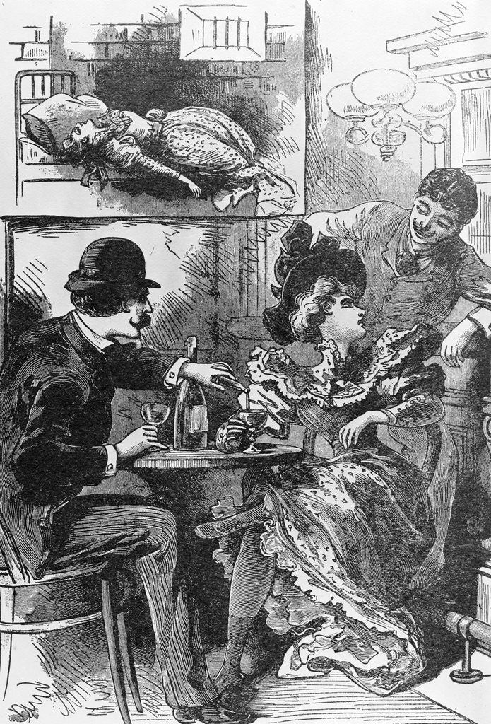 Detail of A Dose of Knockout Drops Proved the Turning Point in Her Life Illustration in Police Gazette by Anonymous