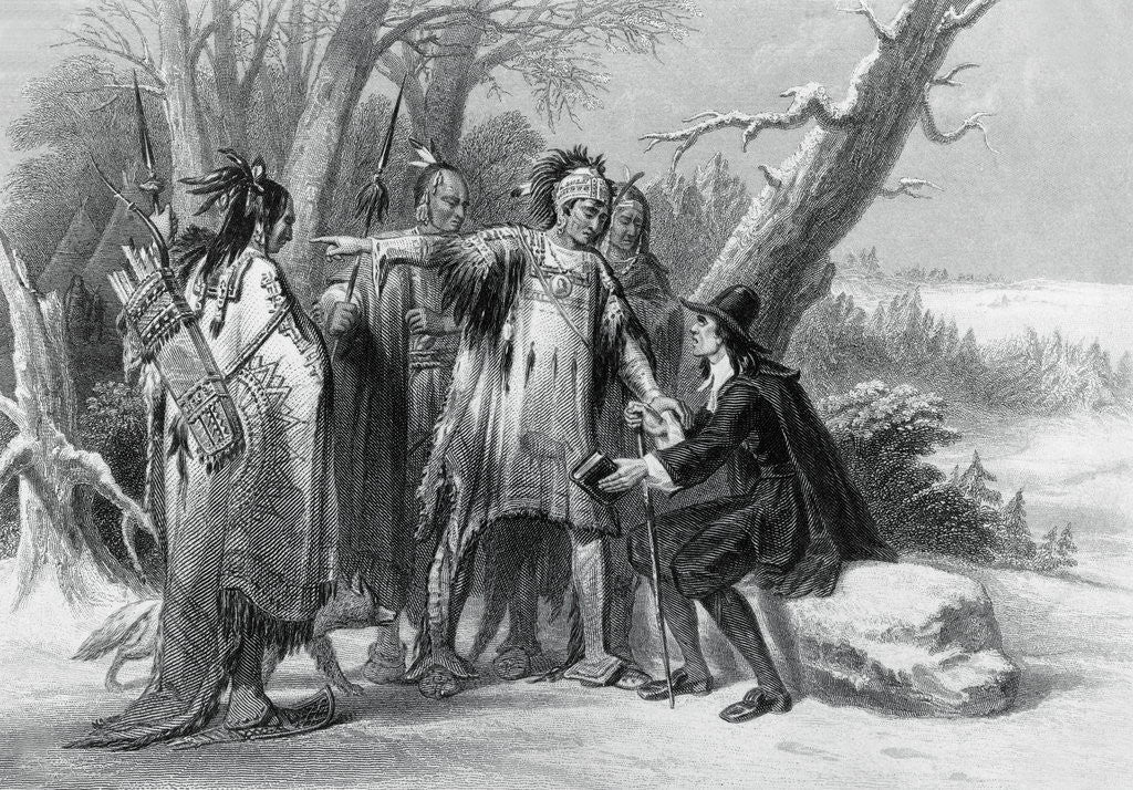 Detail of Print of Narragansett Indians Helping Roger Williams by Anonymous