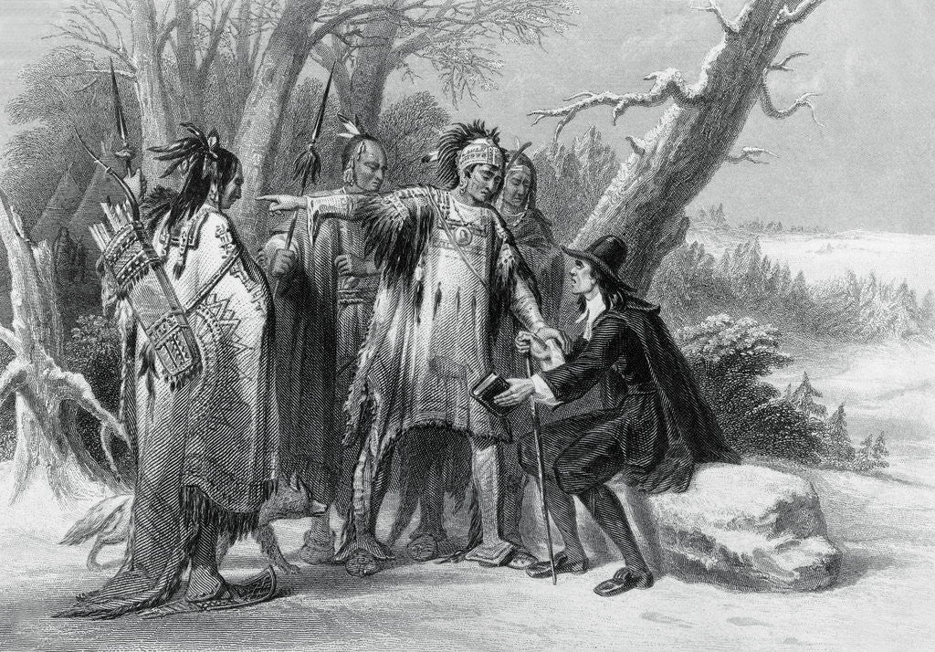 Detail of Print of Narragansett Indians Helping Roger Williams by Corbis