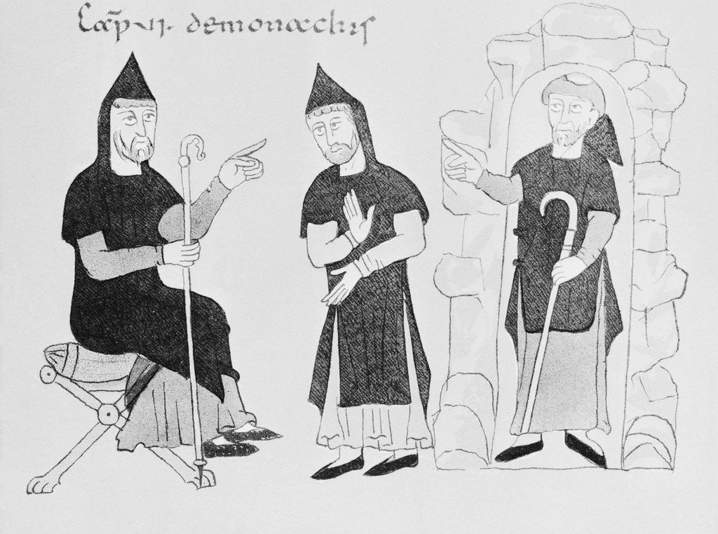 Detail of Drawing of Early Medieval Monks Conversing by Anonymous