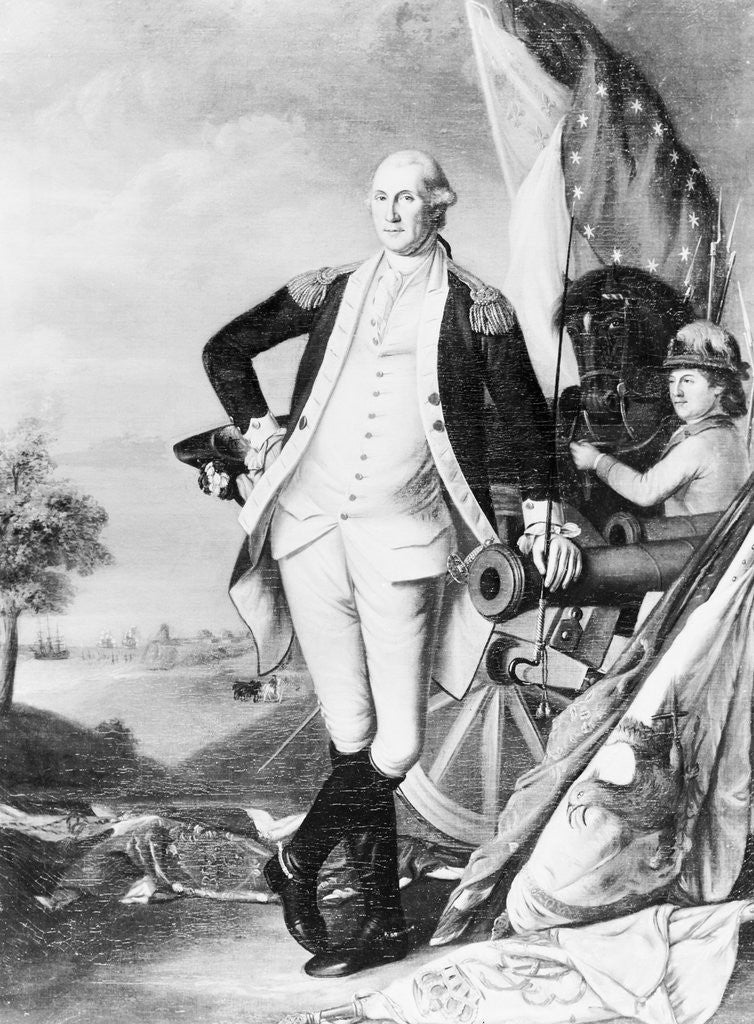 Detail of Illustration of George Washington Standing Next to Cannon by Corbis