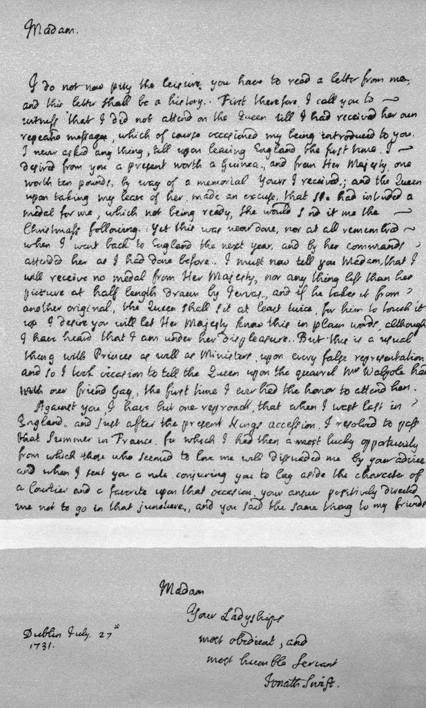 Detail of Letter Written by Jonathan Swift
