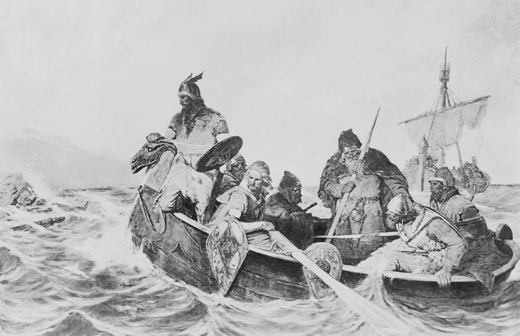 Detail of Leif Erickson in Watercraft with Others by Anonymous