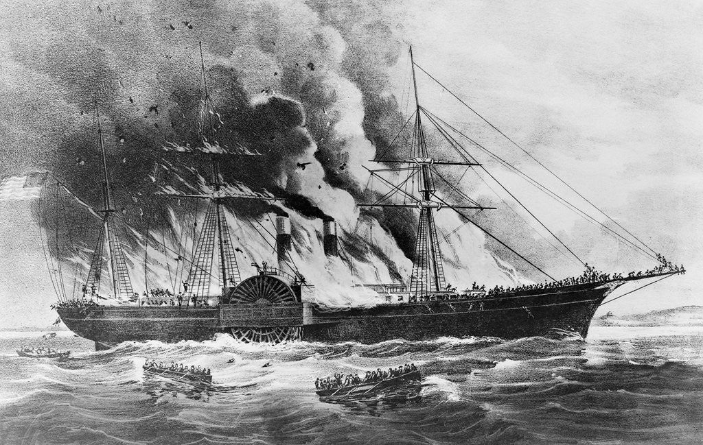 Detail of Illustration of Steam Ship Burning by Anonymous