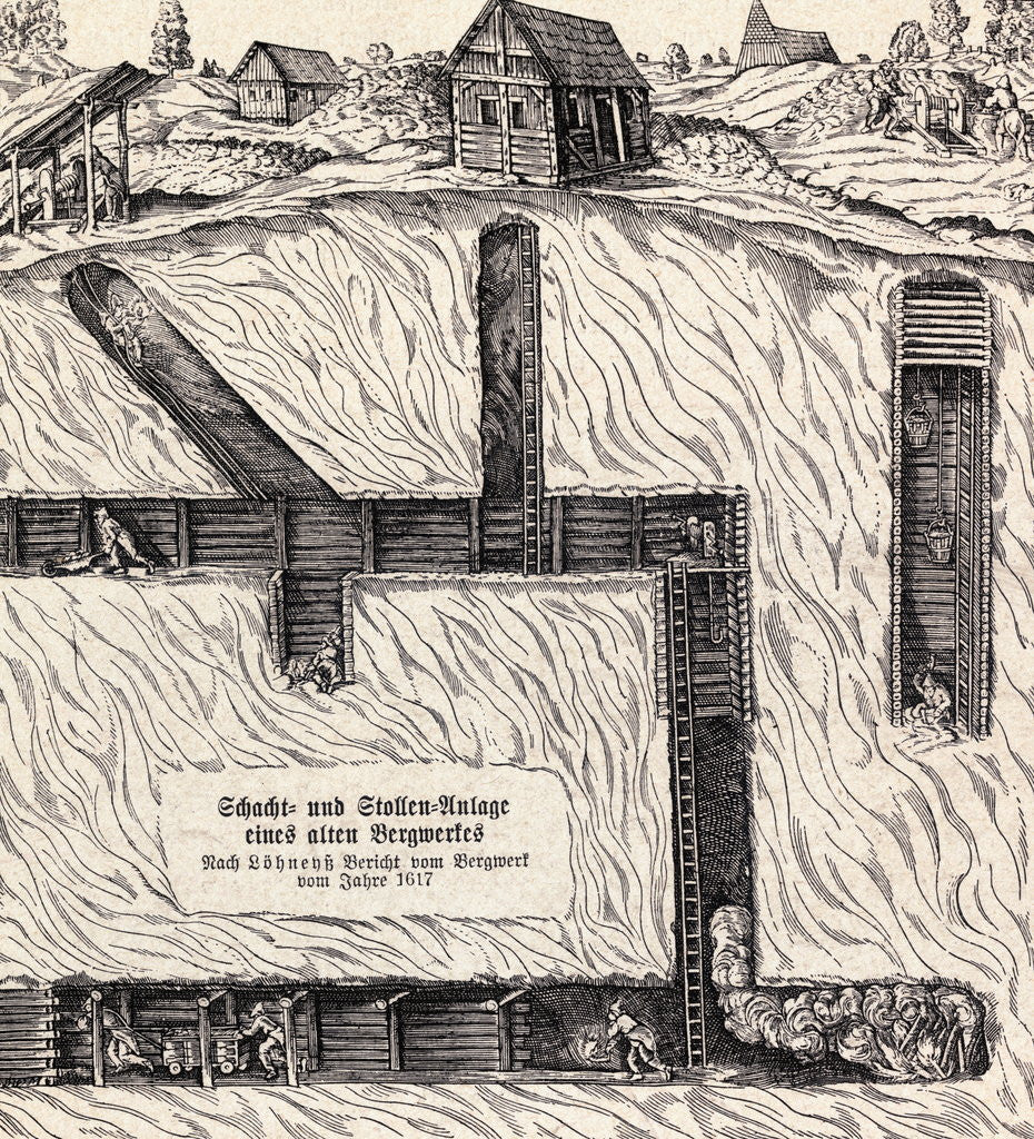 Detail of German Drawing Showing Mining Shaft by Anonymous