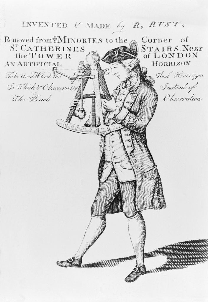 Man Looking through Sextant, ca. 1770 by Corbis