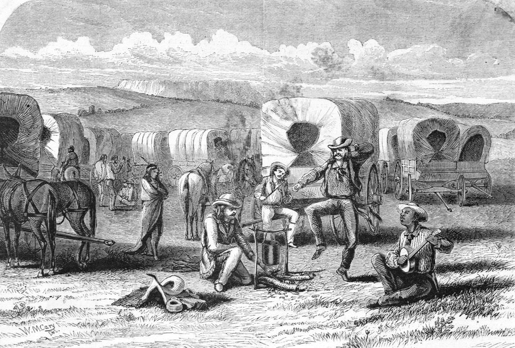 Detail of Covered Wagon Train Encampment by Anonymous