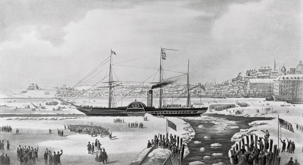 Detail of Steamship Sailing from Docks by Anonymous