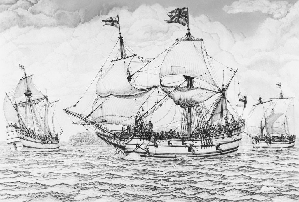 Detail of British Merchant Ships Sailing by Corbis