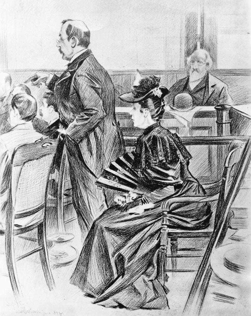 Detail of Drawing of Lizzie Borden and Her Lawyer in Court by Anonymous