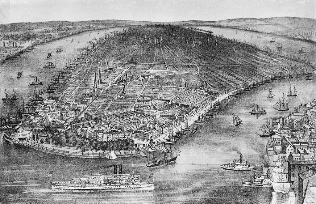 Detail of 19th Century Print of Bird's-Eye View of Manhattan by Anonymous