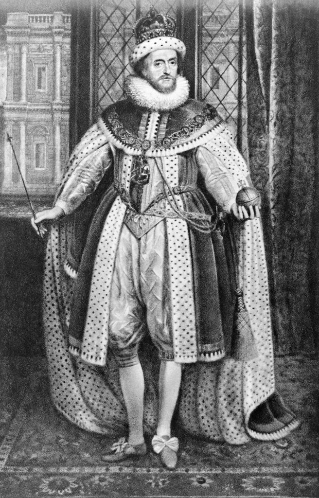 Detail of James I of England in Royal Attire by Anonymous