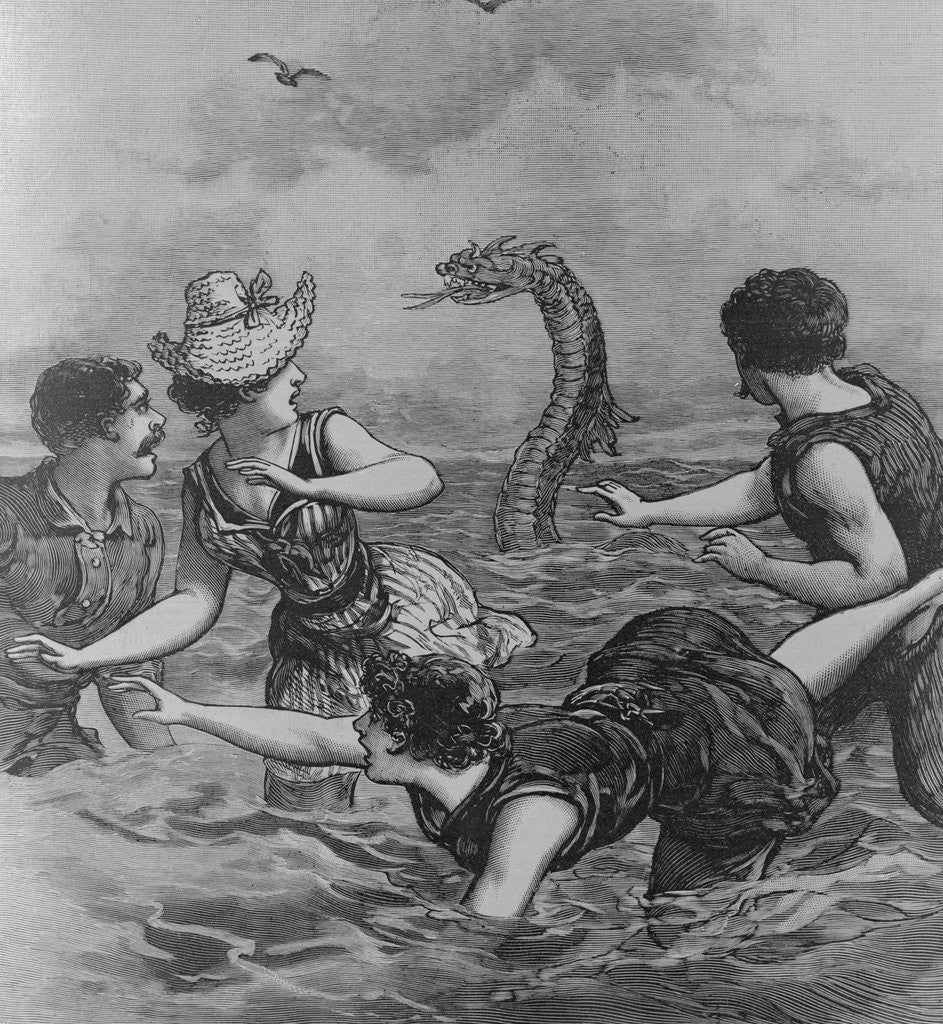 Detail of Cover with Beach Goers Aghast Due to Sea Reptile by Anonymous