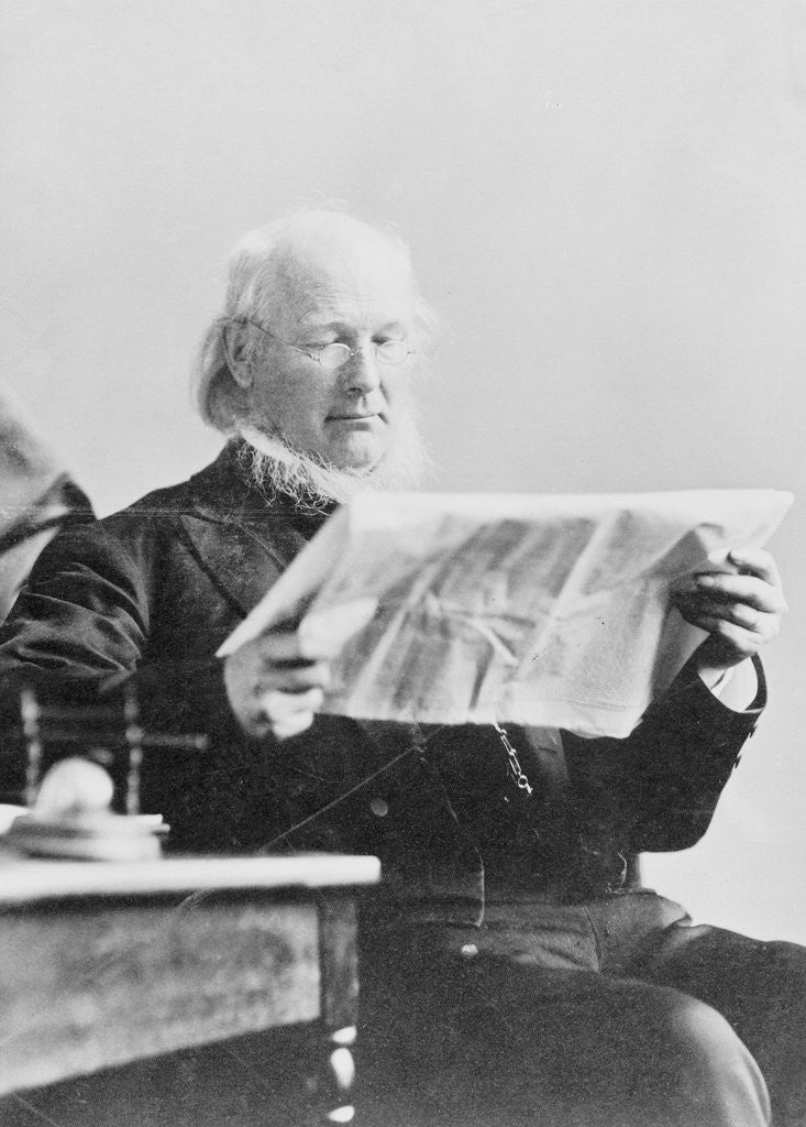 Detail of Horace Greeley Reading New York Sun Newspaper by Anonymous