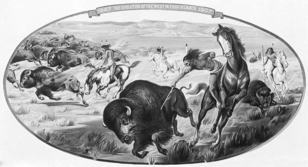 Detail of Wild West -- Indian During Buffalo Hunt by Anonymous
