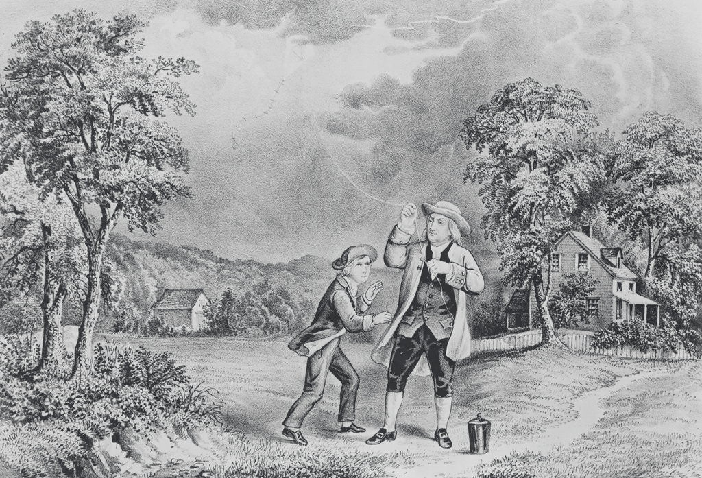 Detail of Ben Franklin Flying Kite by Anonymous