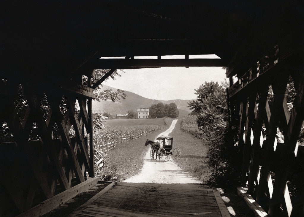 Detail of Horse and Buggy Viewed Through Covered Bridge by Anonymous