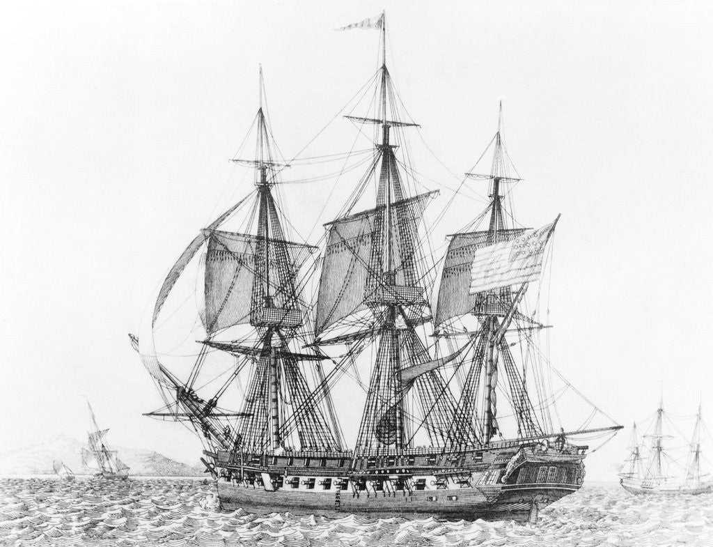 Detail of Print Depicting the USS Constitution Escaping from a British Squadron by Anonymous