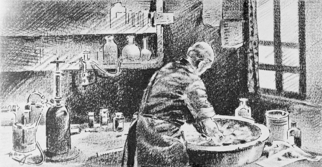 Detail of Illustration of Ignaz Semmelweis Washing Hands before Operating by Corbis