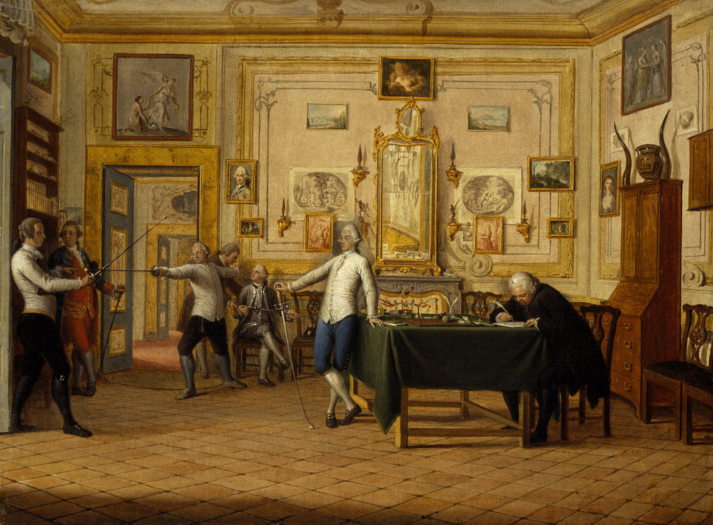 Detail of Kenneth Mackenzie, 1st Earl of Seaforth 1744 - 1781 at home in Naples: fencing scene by Pietro Fabris