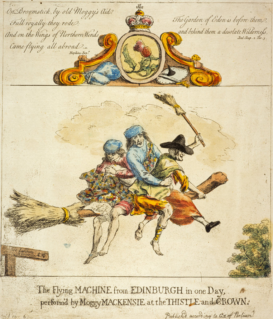 Detail of The Flying Machine from Edinburgh in one day performed by Moggy Mackenzie at the Thistle and Crown by Paul Sandby