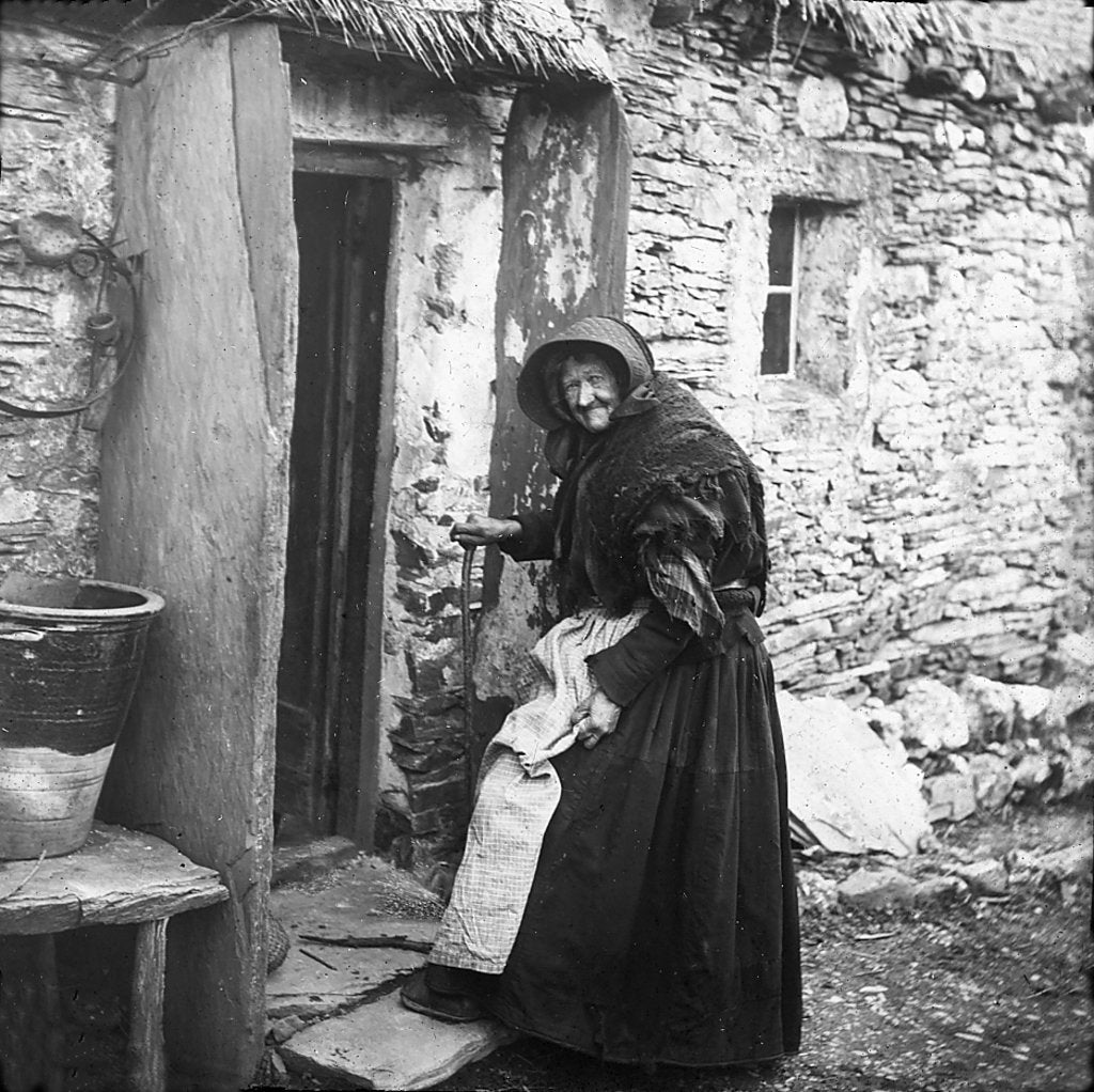 Detail of Woman entering Thatched Cottage, Sulby, Isle of Man by George Bellett Cowen