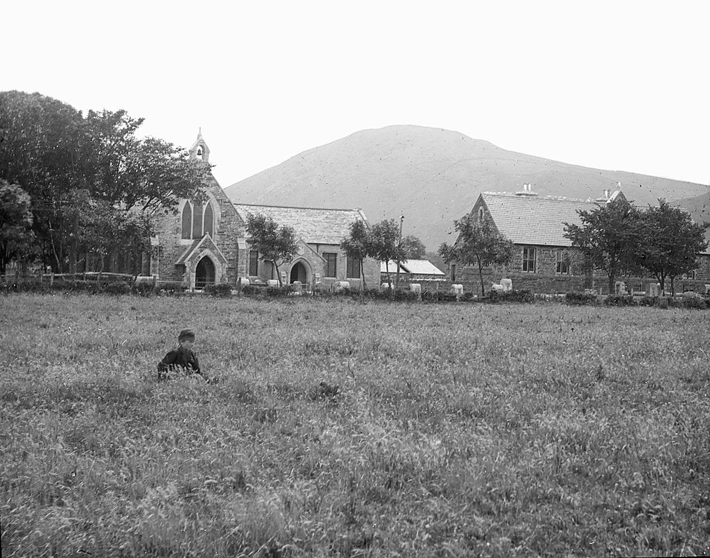 Detail of St Stephen's Church and Sulby School, Sulby, Isle of Man by George Bellett Cowen