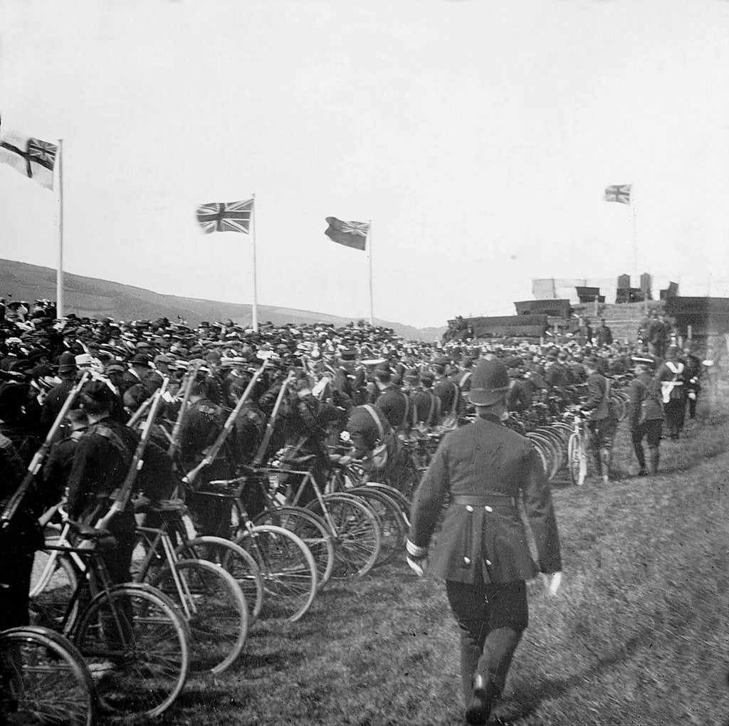 Detail of Guard of Honour, Manx Volunteers, Cyclist Section, Tynwald Day, Isle of Man by George Bellett Cowen