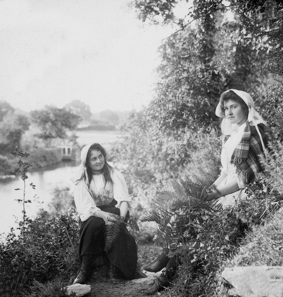 Detail of Two Young Girls on the Banks of the Sulby River, Isle of Man by George Bellett Cowen