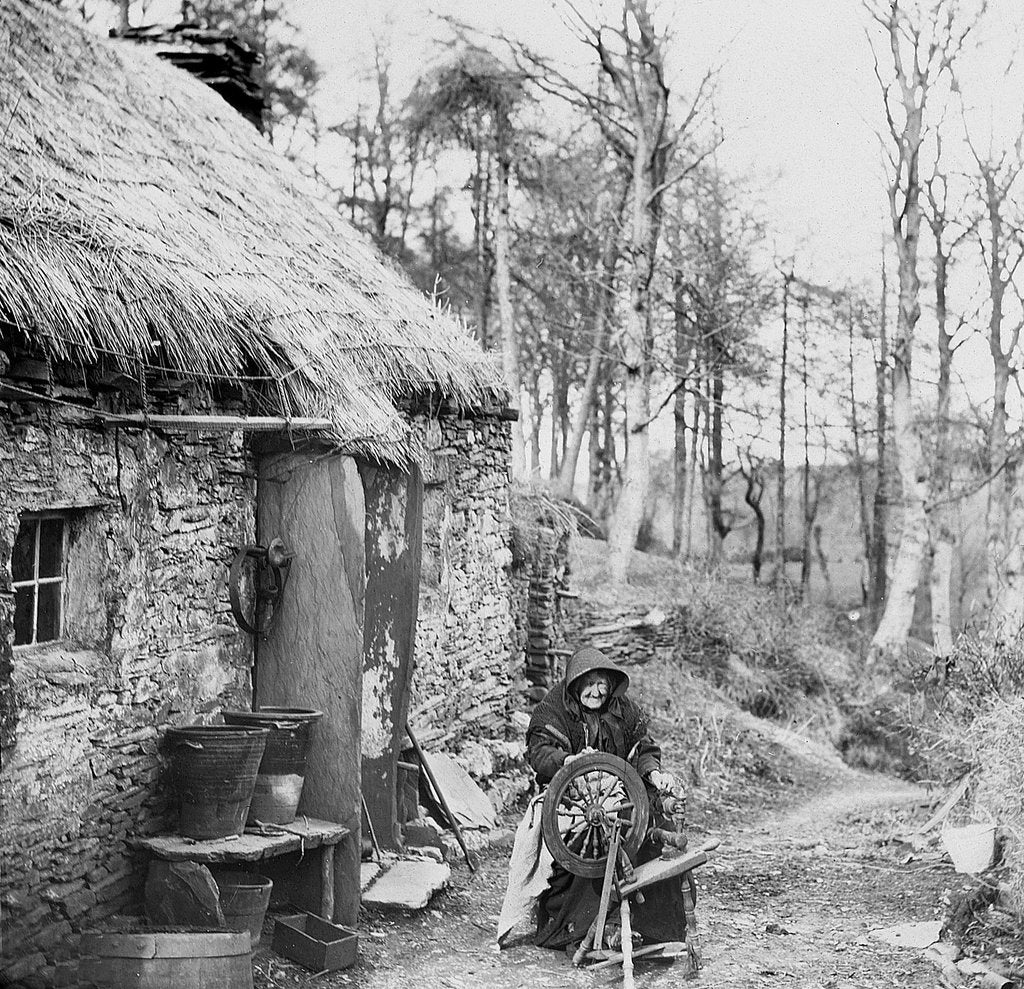 Detail of Old Lady at her Spinning Wheel, Isle of Man by George Bellett Cowen