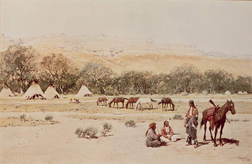 Detail of Indian Encampment, Denver, Colorado by Henry Francois Farny
