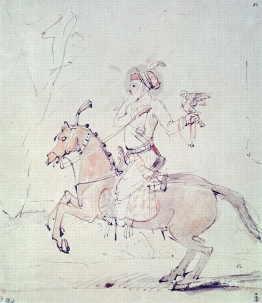 Detail of Shah Jehan with falcon on horseback by Rembrandt Harmensz. van Rijn