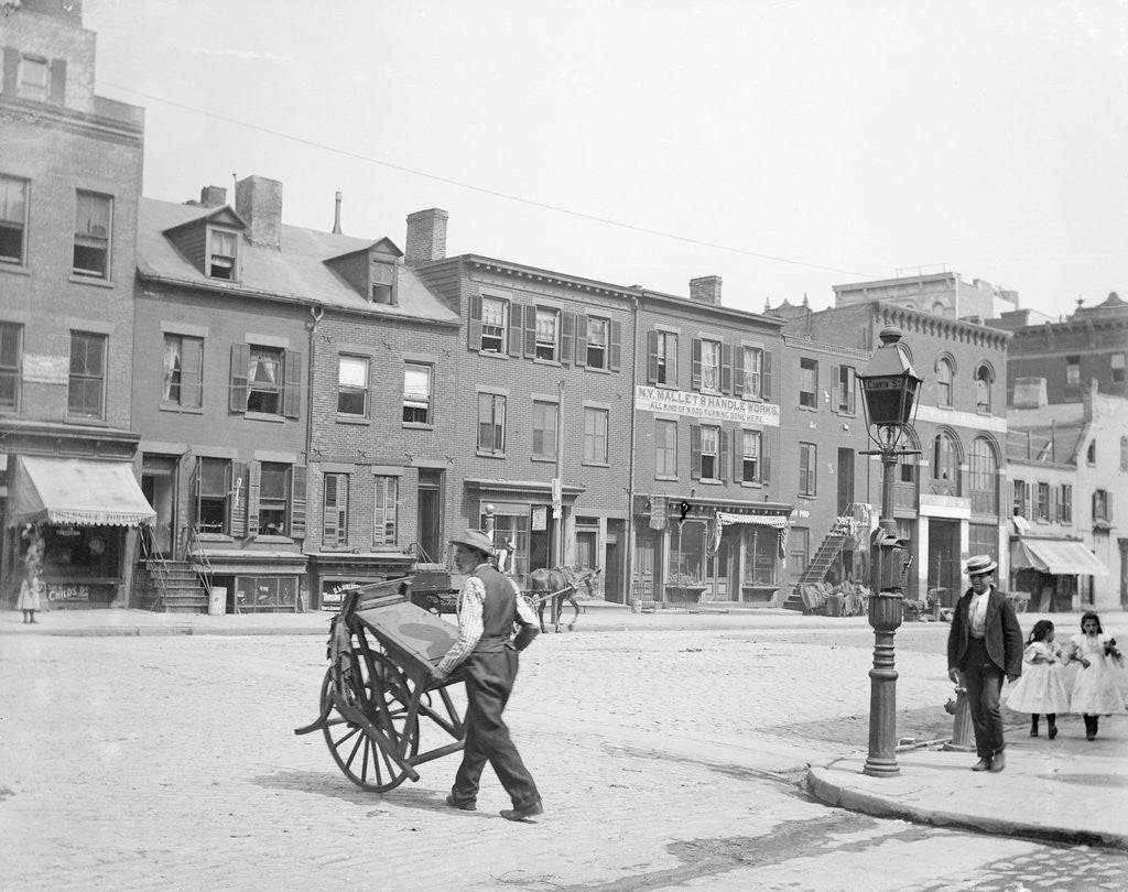 Detail of Merchant Walking Across Street by Anonymous