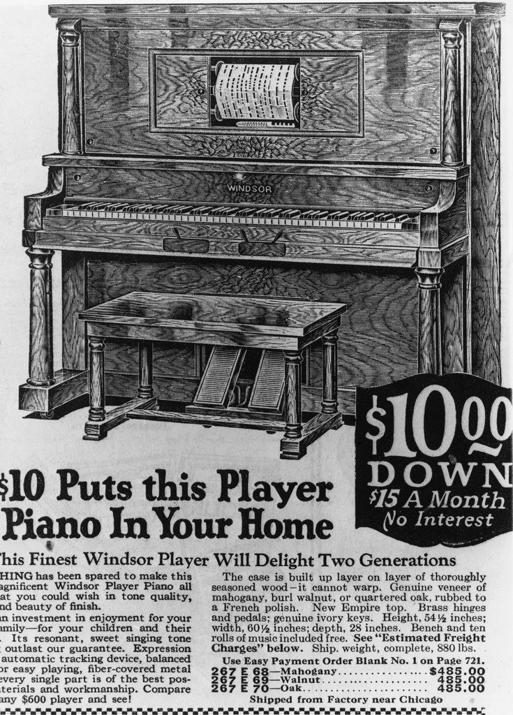 Detail of Advertisement for Player Piano by Anonymous