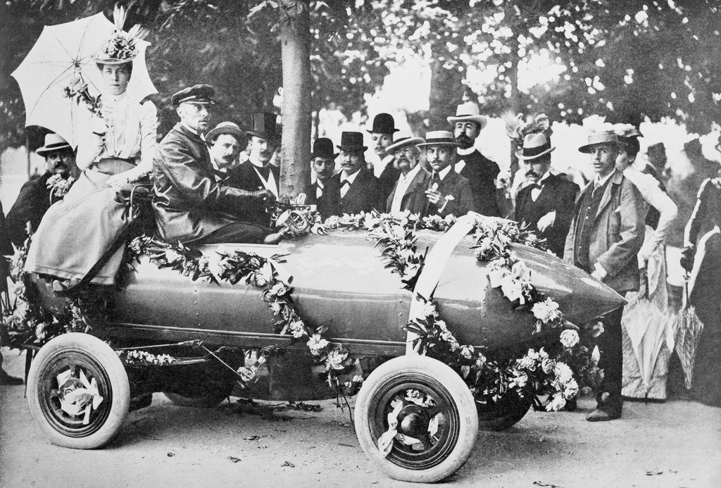 Detail of Driver Jenatzy Posing in His Electric Racing Car by Anonymous