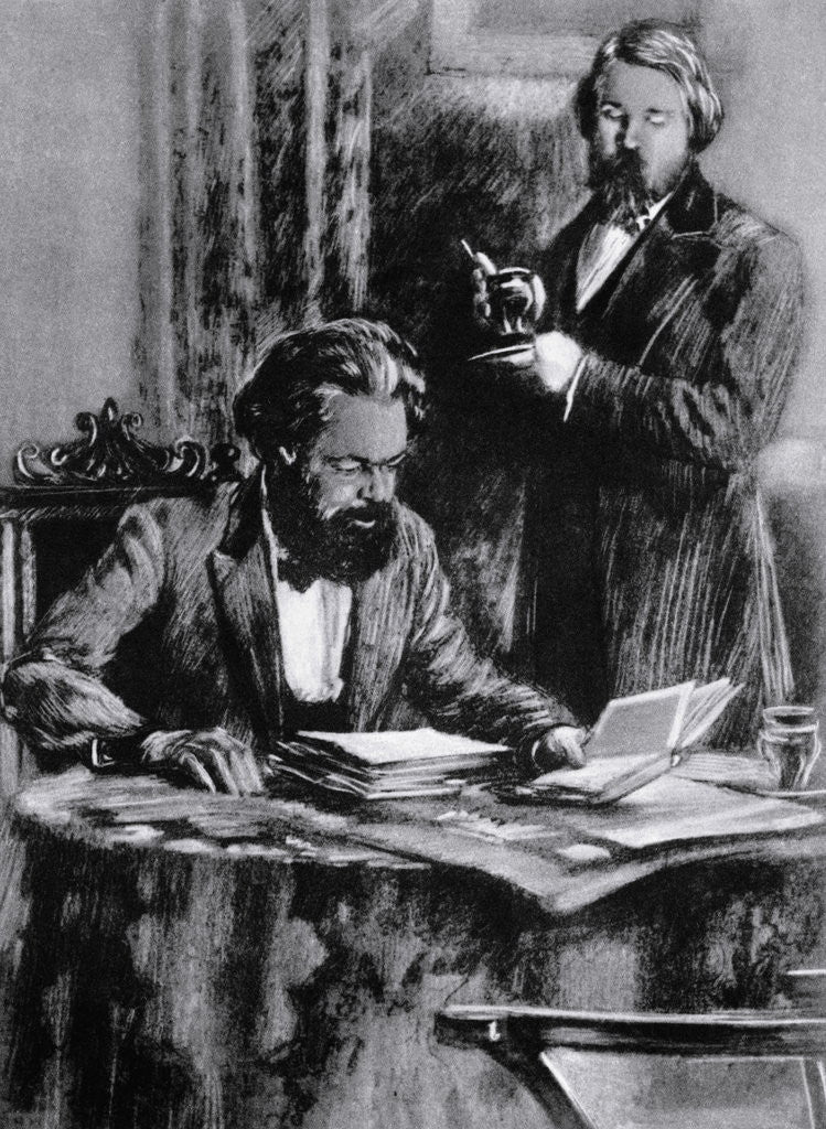 Detail of Friedrich Engels and Karl Marx in Office by Corbis