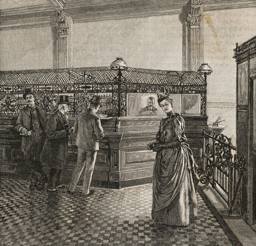 Detail of Interior of Early Bank with Customers by Anonymous