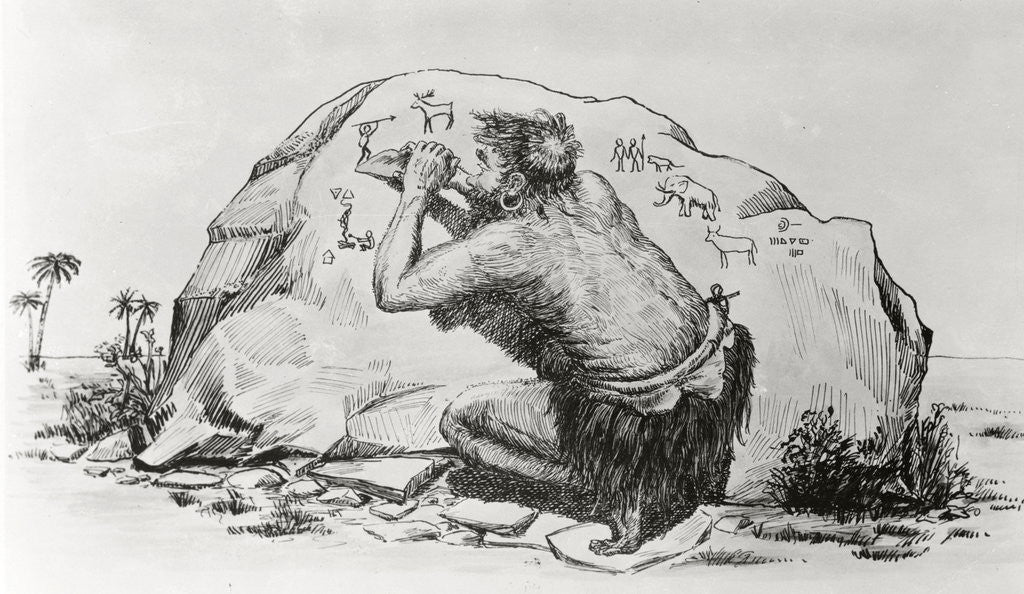 Detail of Cave Man Etching in Stone by Anonymous