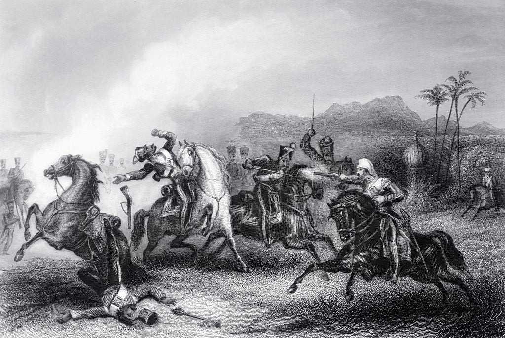 Detail of Historical Depiction of Sepoy Cavalry and British Fighting by Anonymous