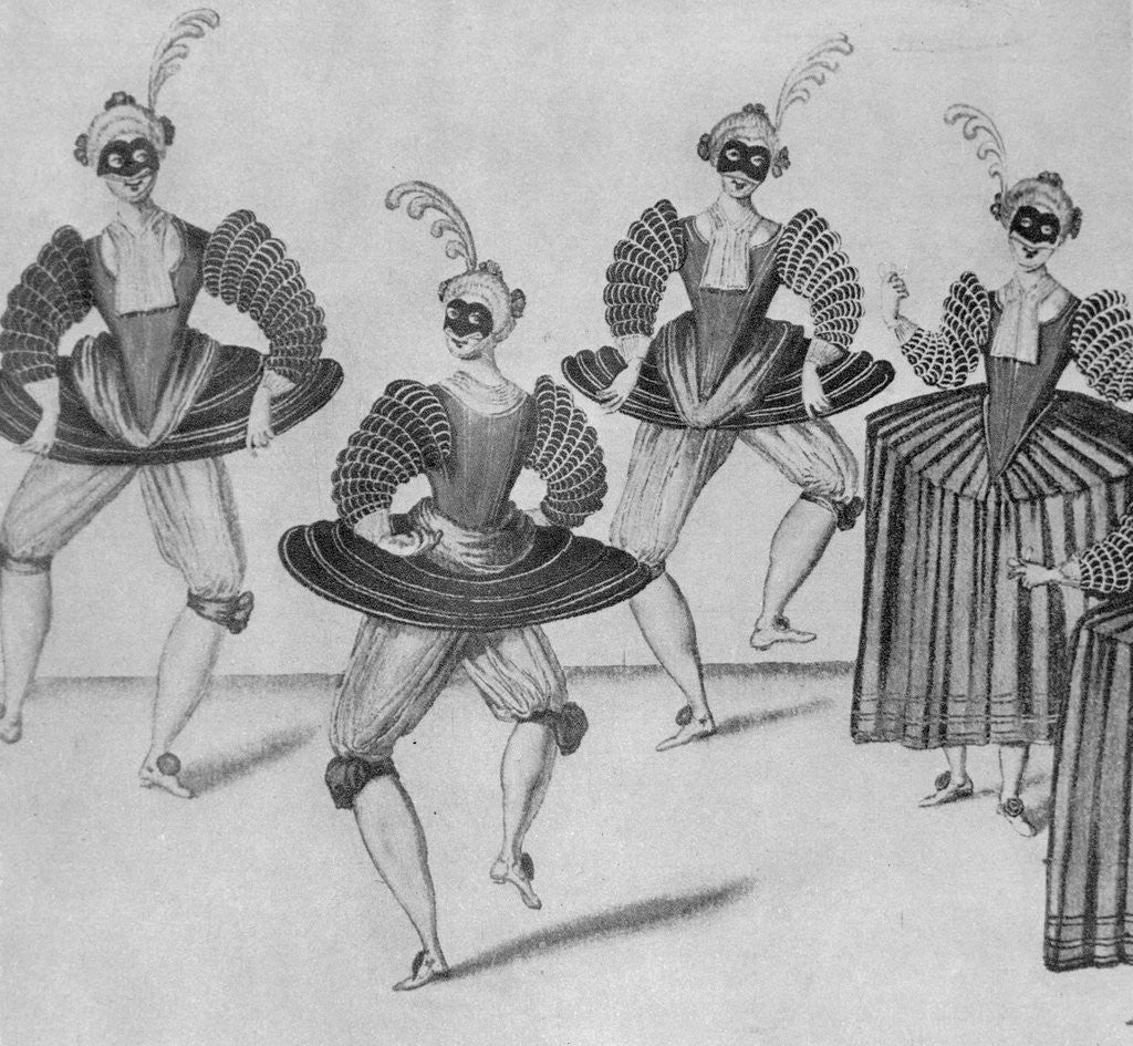 Detail of Drawing Depicting Dancing Caricatures in Costume by Anonymous