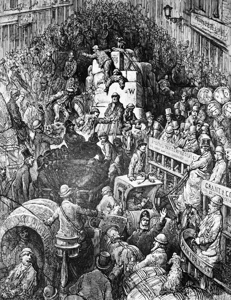 Detail of Traffic Jam in London by Gustav Dore