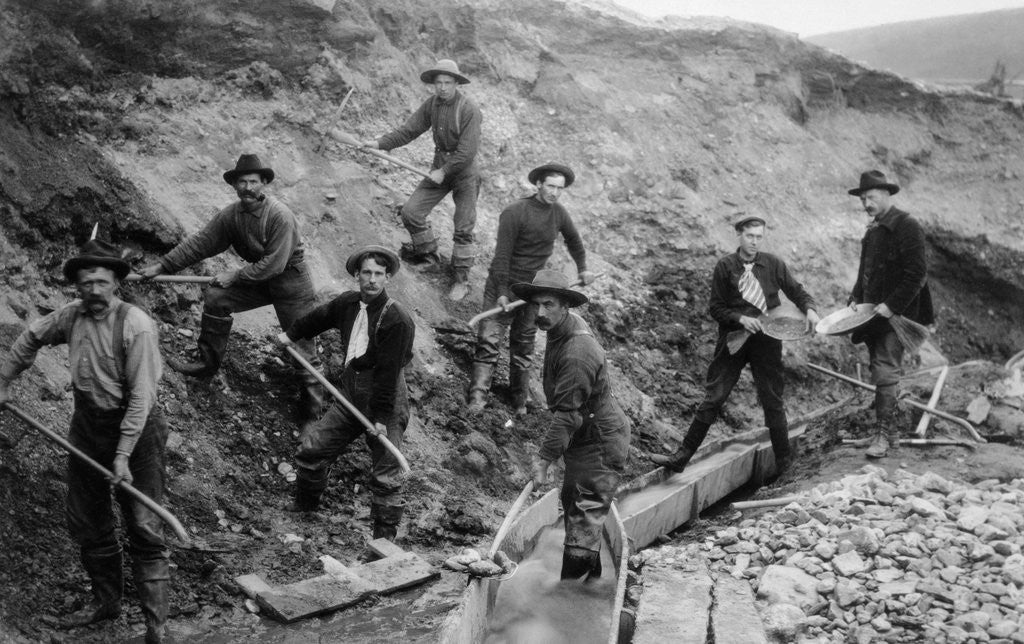 Detail of Men Searching for Gold on Mountain by Anonymous