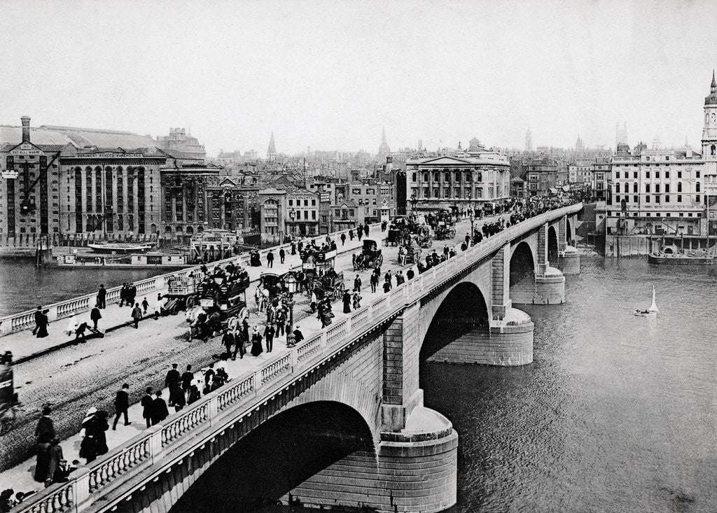 Detail of Pedestrians and Vehicles Crossing Bridge by Anonymous