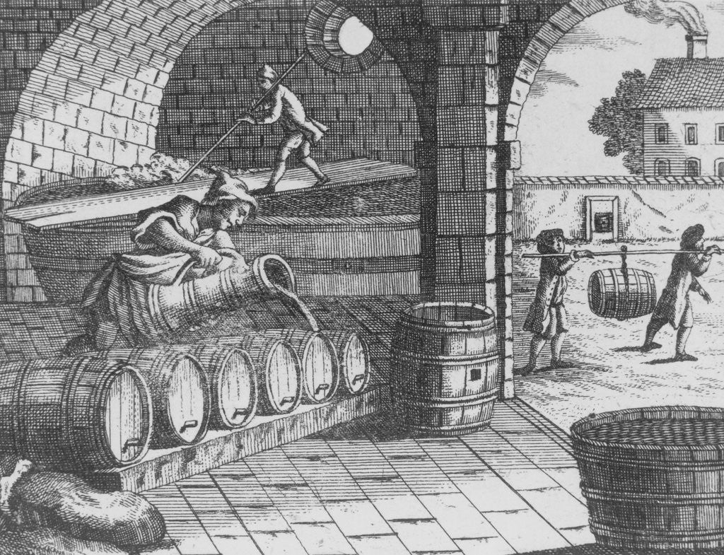 Detail of Engraving of a 17th-Century Brewery by Anonymous
