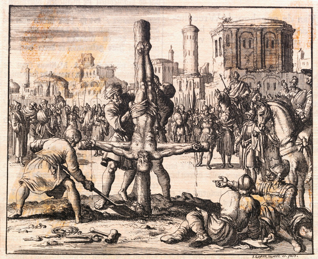 Detail of Print of the Crucifixion of St. Peter by Jan Luyken